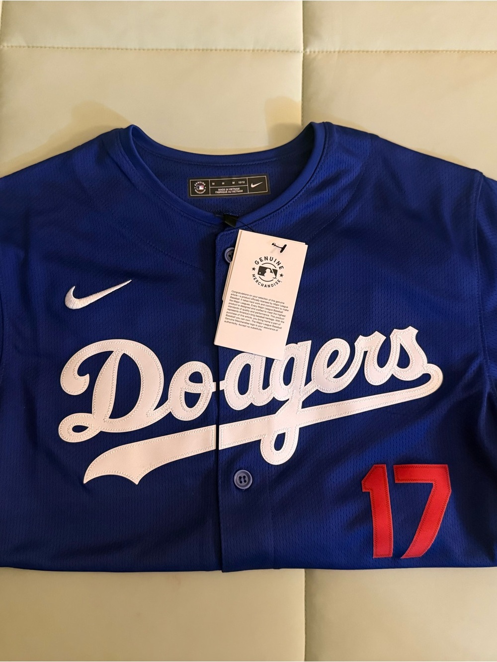 Nike Royal Blue Dodgers Button-Front Jersey with Red 17